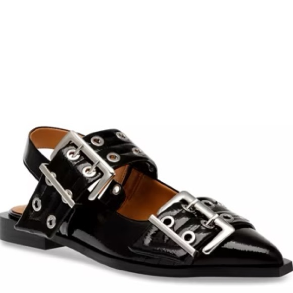 Steve Madden Graya Patent Leather Slingback Flats with Silver Buckles - Picture 4 of 7